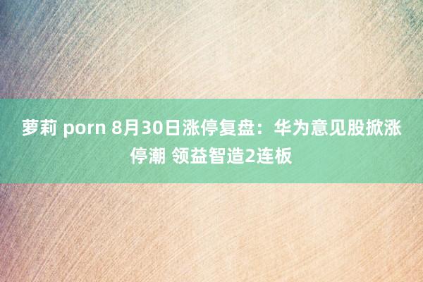 萝莉 porn 8月30日涨停复盘:华为意见股掀涨停潮 领益智造2连板